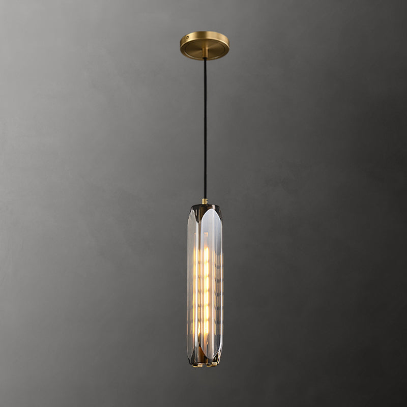Modern Luxury Single Hanging Lamp  Copper Cylindrical Pendant Light with Crystal Shade