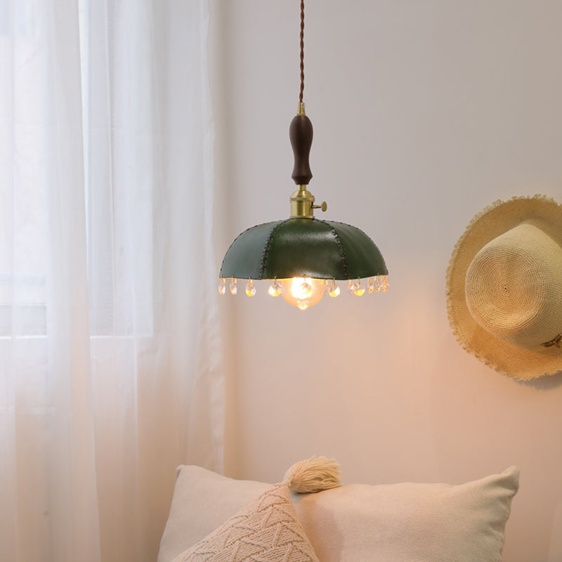 Leather Bowl Shape Hanging Lights Modern Style 1 Head Hanging Mount Fixture with Crystal