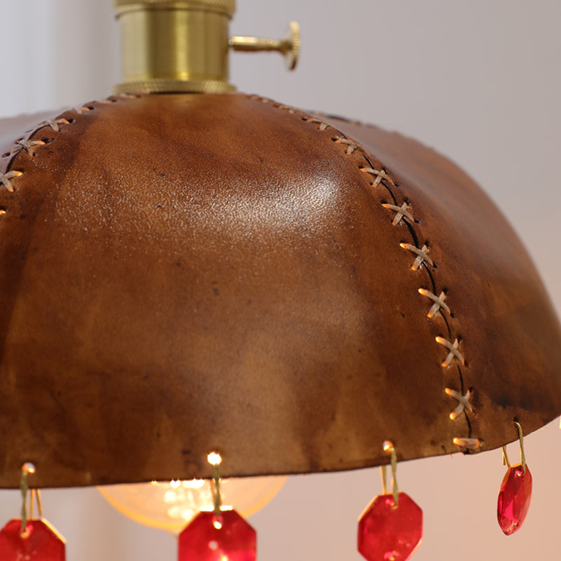 Leather Bowl Shape Hanging Lights Modern Style 1 Head Hanging Mount Fixture with Crystal