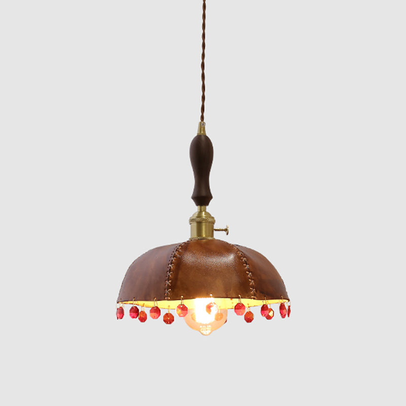 Leather Bowl Shape Hanging Lights Modern Style 1 Head Hanging Mount Fixture with Crystal