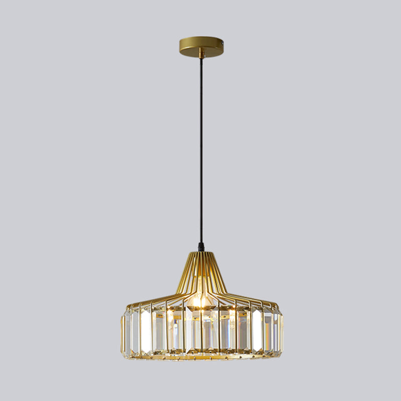 Luces colgantes de forma de tambor de cristal estilo moderno de 1 luces para sala de estar para sala de estar