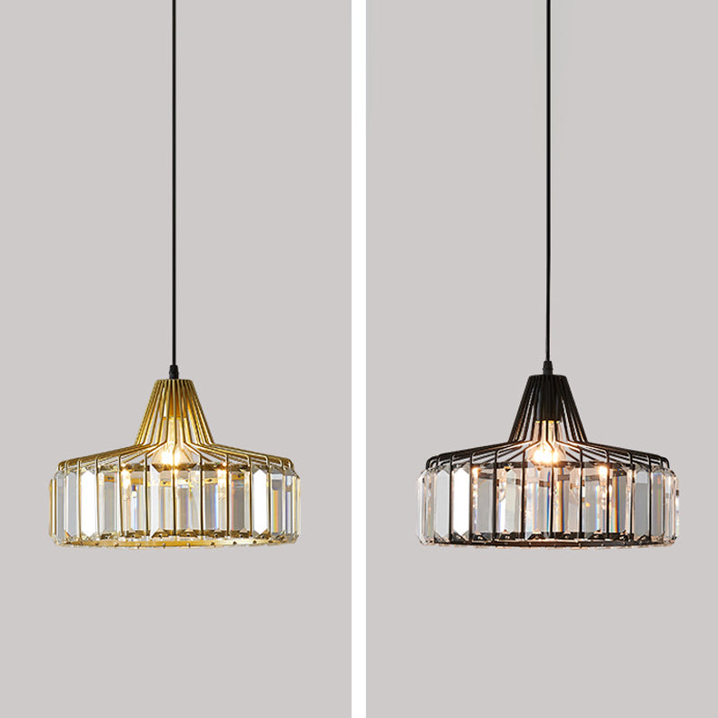 Crystal Drum Shape Hanging Lights Modern Style 1-Light Hanging Fixture for Living Room