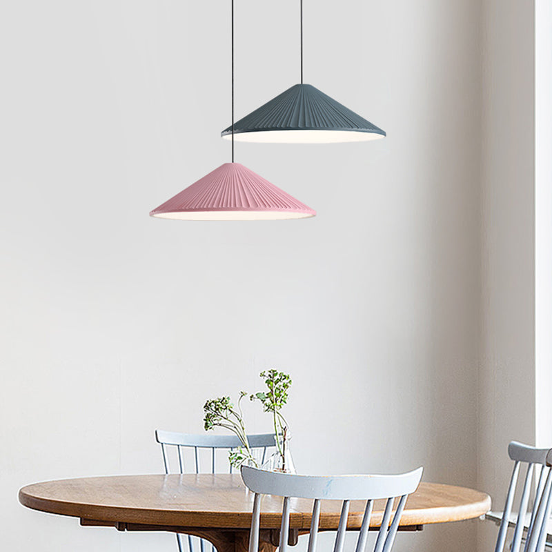 Cone Shape Hanging Lighting Modern Macaron Style Resin 1-Light Pendant Lamp for Bedroom