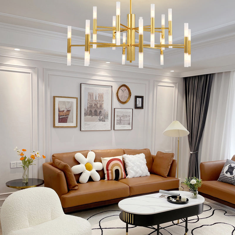 Cylindrical Chandelier Postmodern Metal Gold Hanging Light for Dining Room