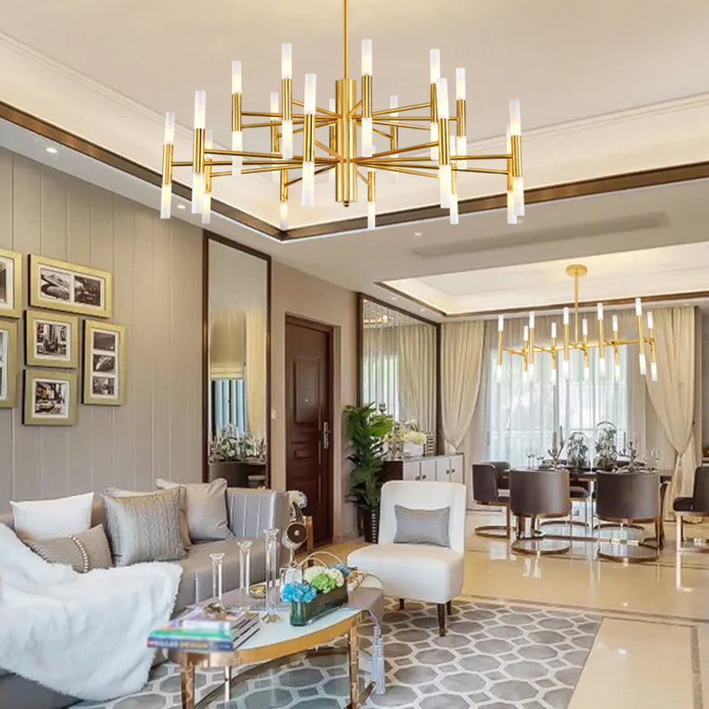 Cylindrical Chandelier Postmodern Metal Gold Hanging Light for Dining Room