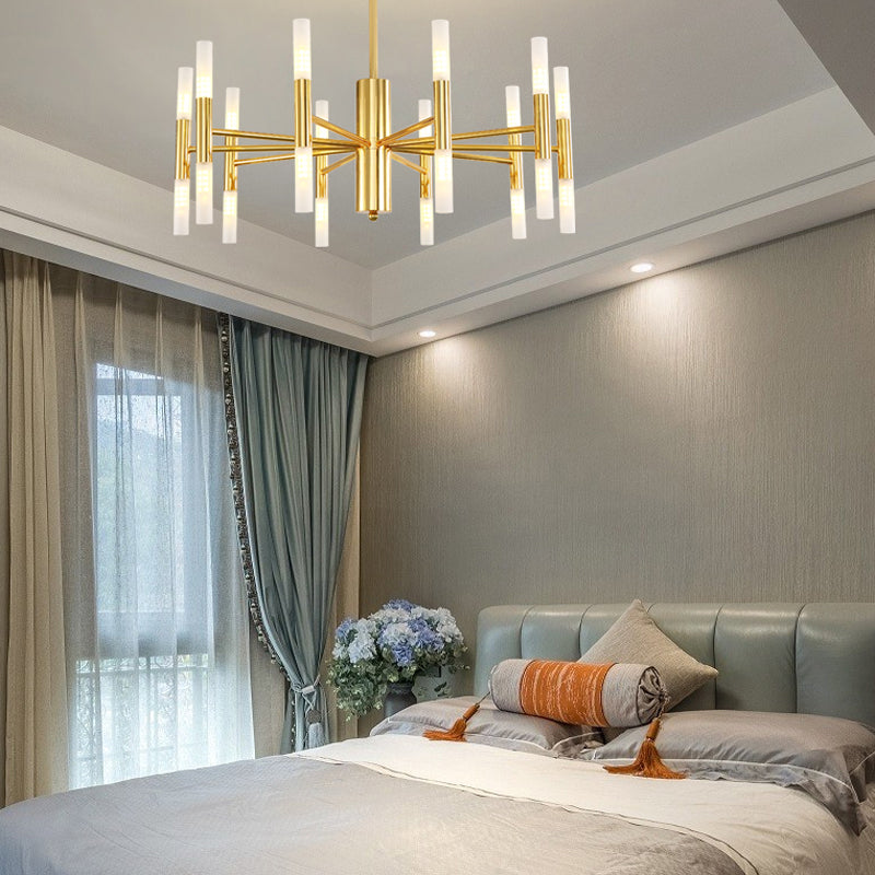 Cylindrical Chandelier Postmodern Metal Gold Hanging Light for Dining Room