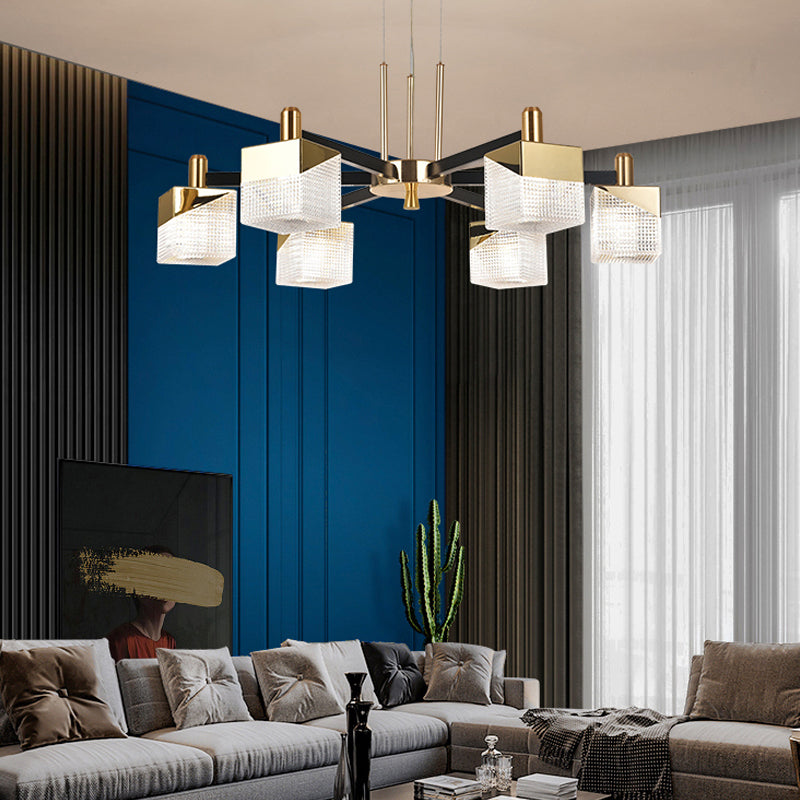 Square Chandelier Postmodern Metal LED Suspension Light Fixture