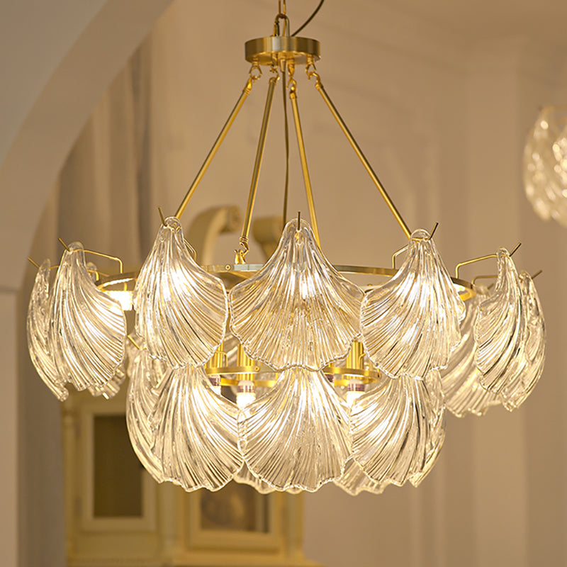 American Shell Chandelier Glass Multi Light Hanging Light in Gold for Bedroom