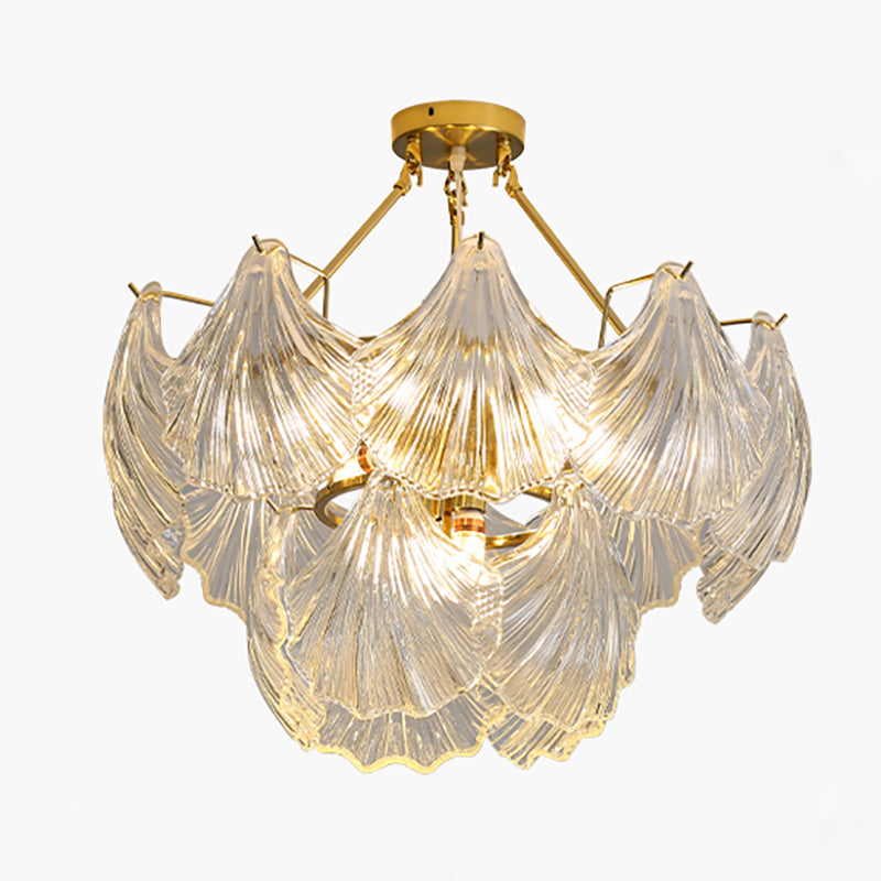 American Shell Chandelier Glass Multi Light Hanging Light in Gold for Bedroom