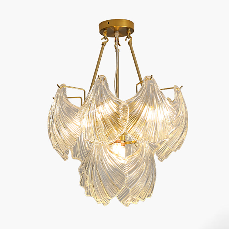 American Shell Chandelier Glass Multi Light Hanging Light in Gold for Bedroom