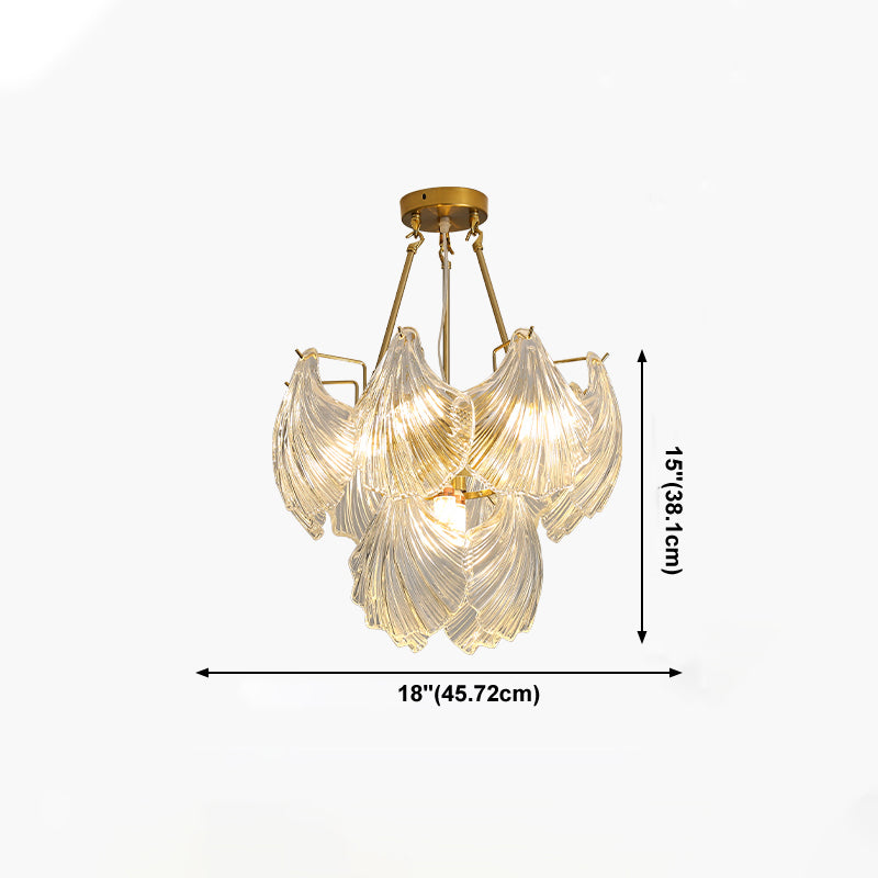 American Shell Chandelier Glass Multi Light Hanging Light in Gold for Bedroom