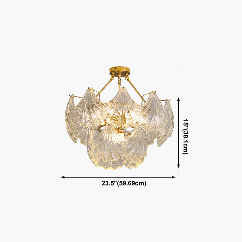 American Shell Chandelier Glass Multi Light Hanging Light in Gold for Bedroom