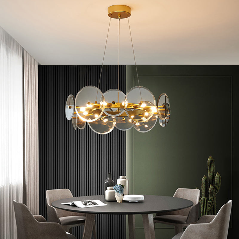 Lampadella del lampadario del cerchio oro moderno la luce sospesa multipla con vetro per camera da letto