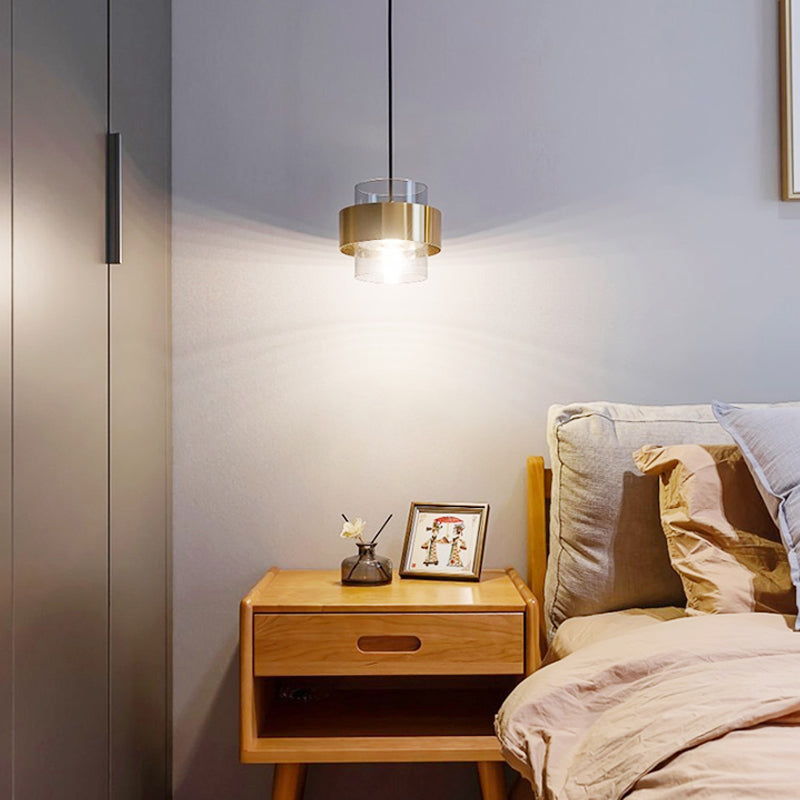 Modern Style Hanging Light 1 Light Glass Cylinder Pendant Light for Bedside