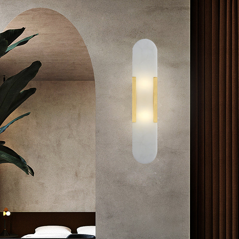 Modern Simple Wall Sconce 2 Head Marble Wall Mounted Light Fixture for Living Room