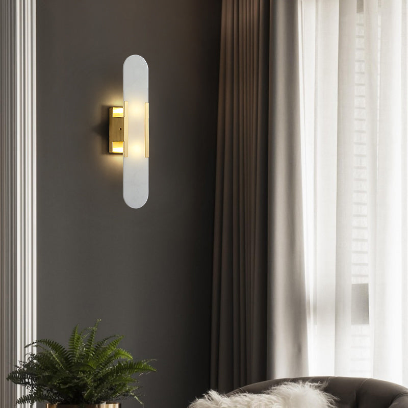 Modern Simple Wall Sconce 2 Head Marble Wall Mounted Light Fixture for Living Room