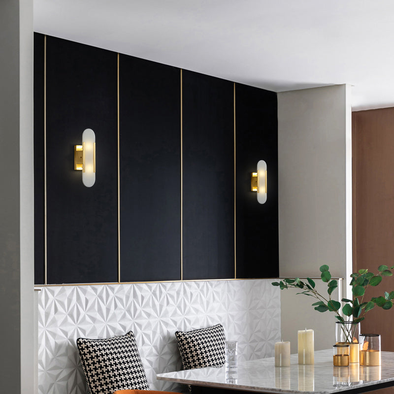 Modern Simple Wall Sconce 2 Head Marble Wall Mounted Light Fixture for Living Room