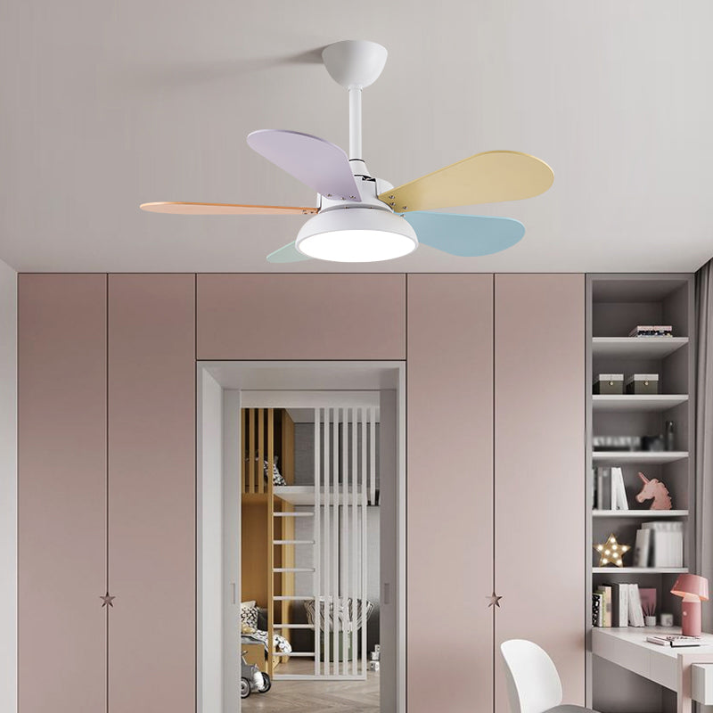 Macaron Style Hanging Fan Light LED Semi Flush Mount Ceiling Lamp