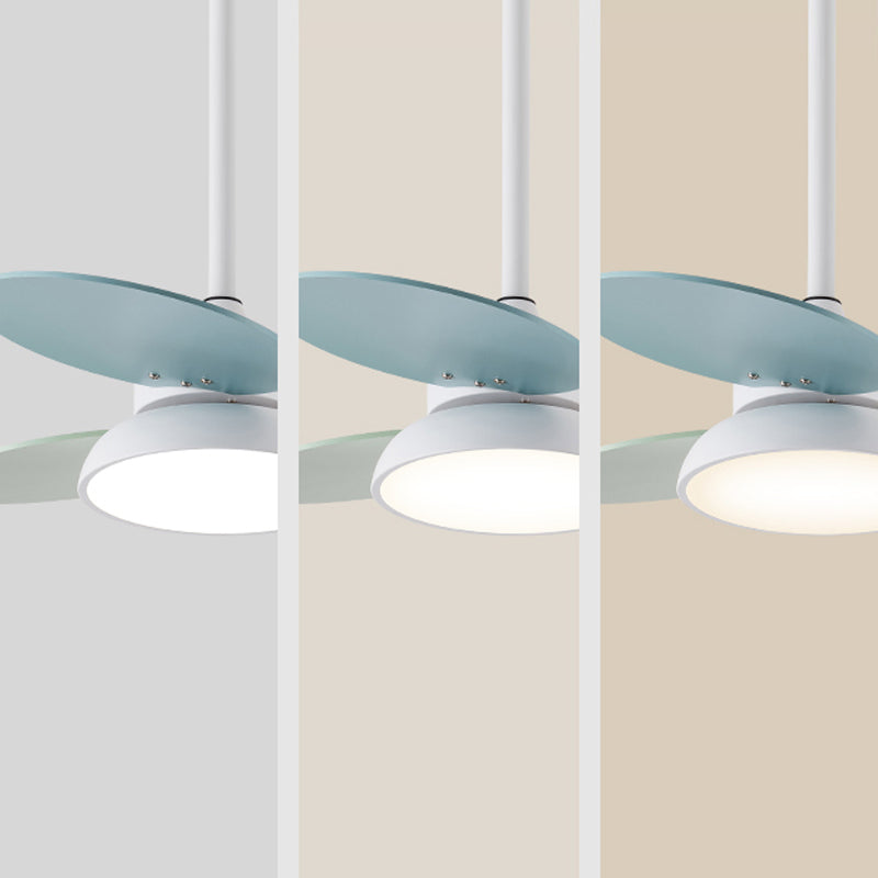 Macaron Style Hanging Fan Light LED Semi Flush Mount Ceiling Lamp