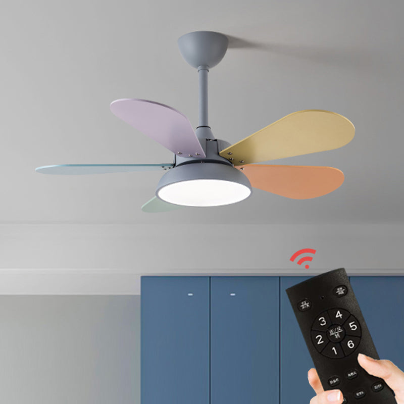 Macaron Style Hanging Fan Light LED Semi Flush Mount Ceiling Lamp