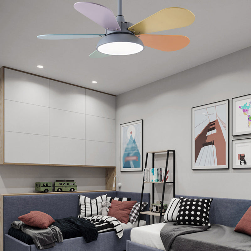 Macaron Style Hanging Fan Light LED Semi Flush Mount Ceiling Lamp