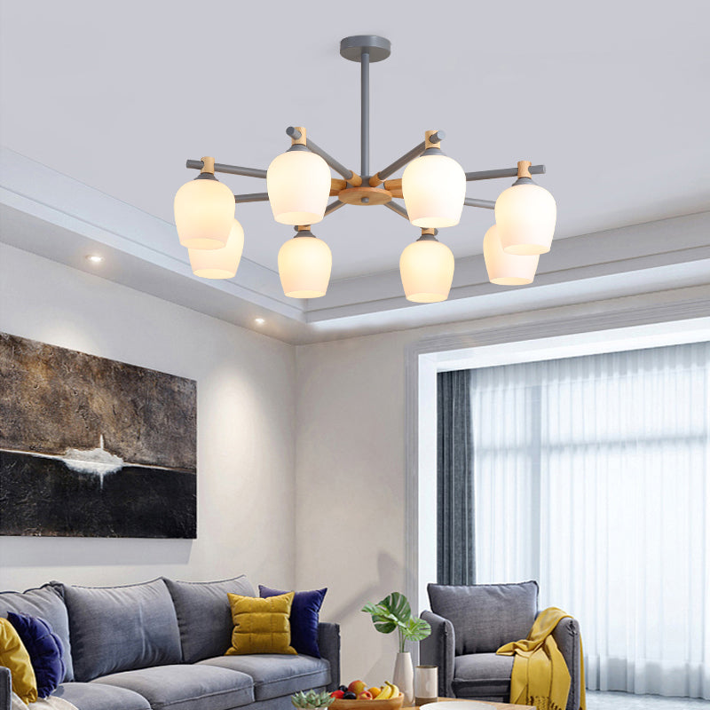 Modern Can Shape Branch Hanging Light Glass Multi Light Chandelier for Bedroom