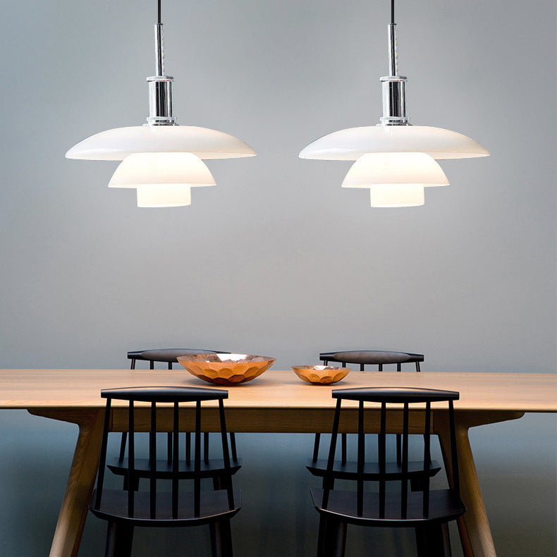 Modern Artistic Single Hanging Lamp Electroplate Iron Pendant Light with White Glass Shade