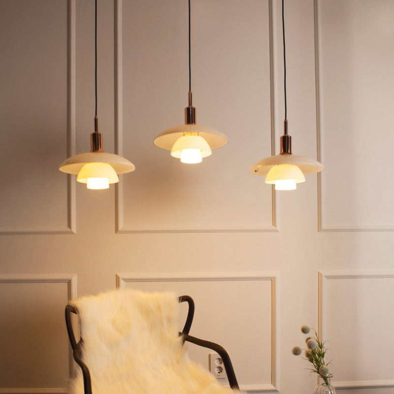 Modern Artistic Single Hanging Lamp Electroplate Iron Pendant Light with White Glass Shade