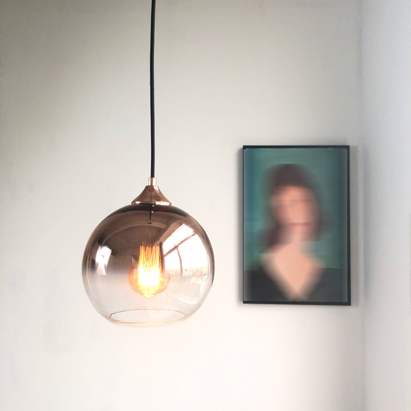 Modern Artistic Single Hanging Lamp Electroplate Iron Pendant Light with Globe Glass Shade