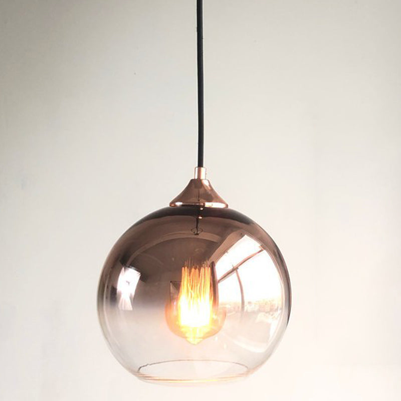 Modern Artistic Single Hanging Lamp Electroplate Iron Pendant Light with Globe Glass Shade