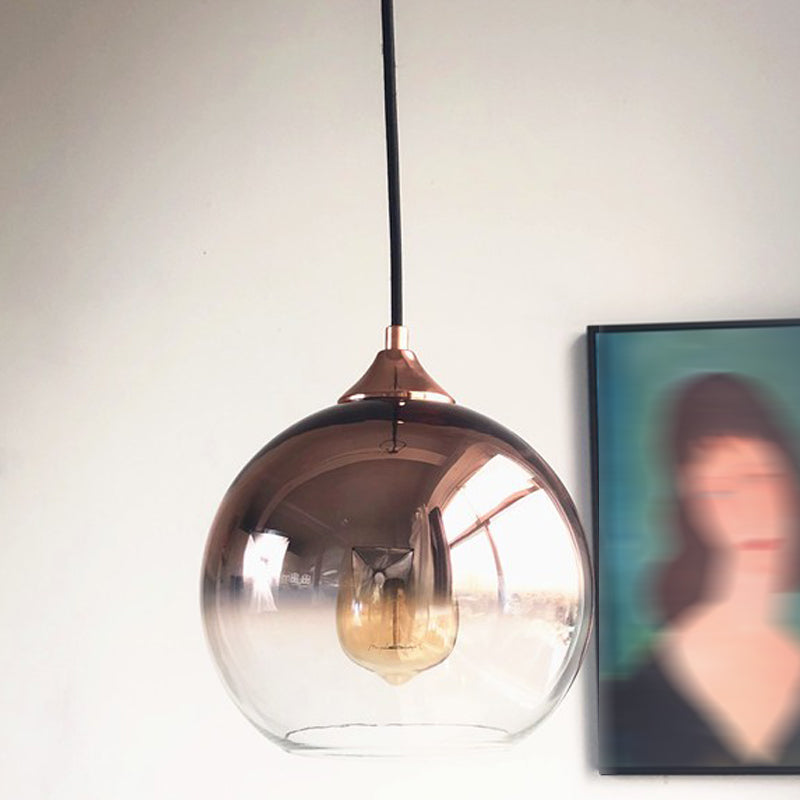 Modern Artistic Single Hanging Lamp Electroplate Iron Pendant Light with Globe Glass Shade