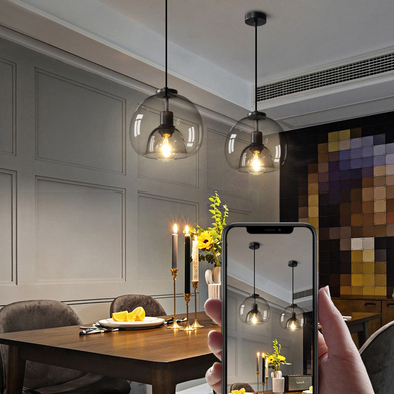 Modern Iron Pendant Light Globe Glass Hanging Lamp for Dining Room