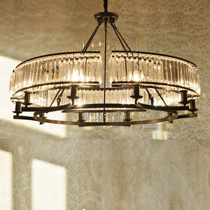 Chandelier en cristal en forme de tambour contemporain 6/8/10 LUMILES PRENDANT PROSIBLE NOIR / GOL