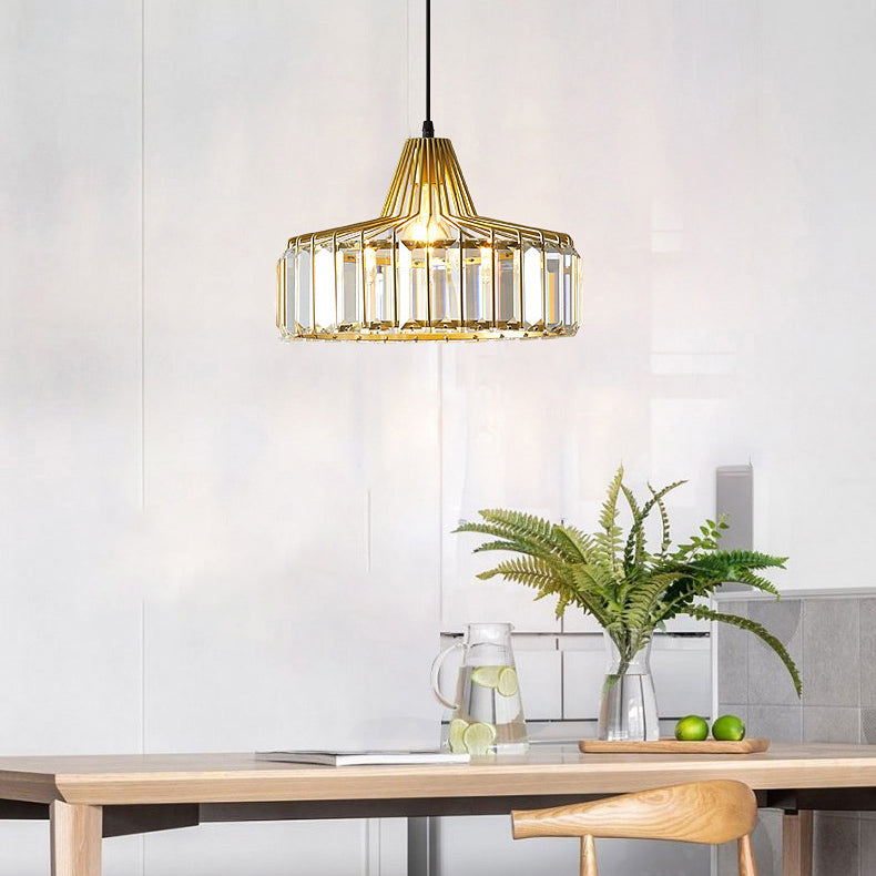 Crystal Luxury Pendant Light Modern Style Iron Cage Shaped Hanging Light for Living Room