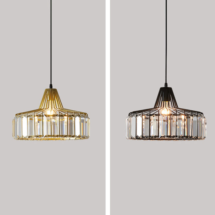 Crystal Luxury Pendant Light Modern Style Iron Cage Shaped Hanging Light for Living Room