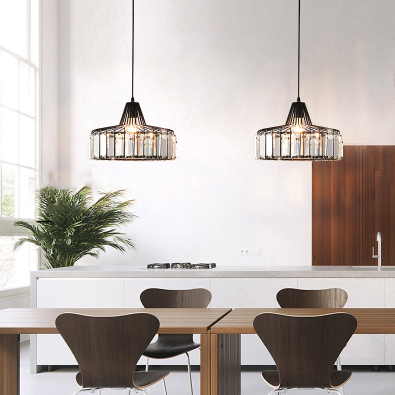 Crystal Luxury Pendant Light Modern Style Iron Cage Shaped Hanging Light for Living Room
