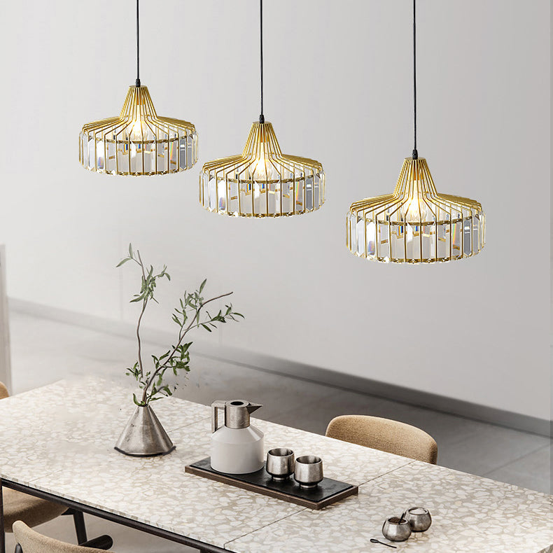 Crystal Luxury Pendant Light Modern Style Iron Cage Shaped Hanging Light for Living Room