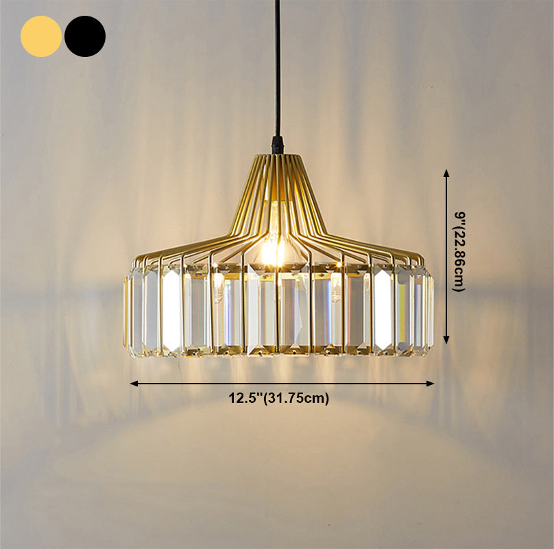 Crystal Luxury Pendant Light Modern Style Iron Cage Shaped Hanging Light for Living Room