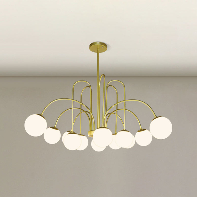 Modern Metal Chandelier Light Globe Multi-Head Pendant Lamps with Glass Shade