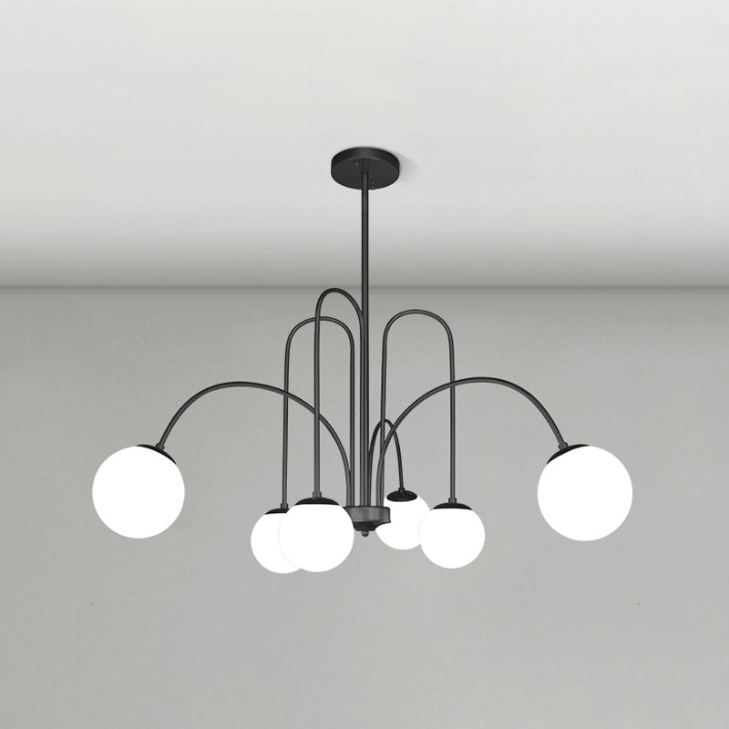 Modern Metal Chandelier Light Globe Multi-Head Pendant Lamps with Glass Shade