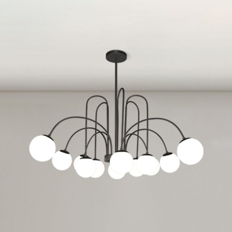 Modern Metal Chandelier Light Globe Multi-Head Pendant Lamps with Glass Shade