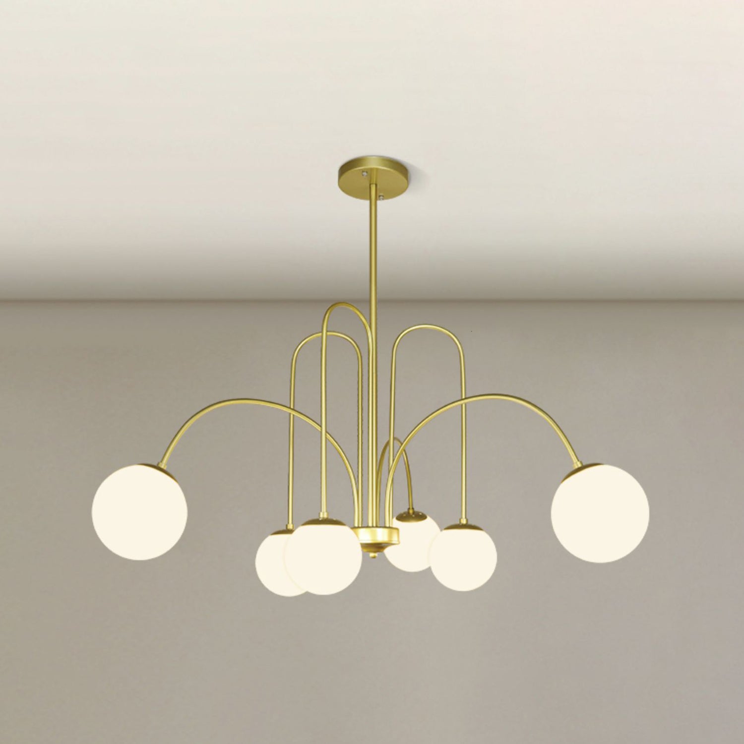 Modern Metal Chandelier Light Globe Multi-Head Pendant Lamps with Glass Shade