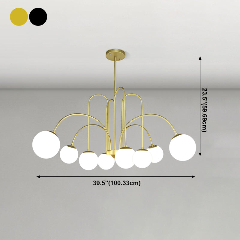 Modern Metal Chandelier Light Globe Multi-Head Pendant Lamps with Glass Shade