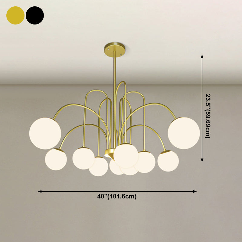 Modern Metal Chandelier Light Globe Multi-Head Pendant Lamps with Glass Shade