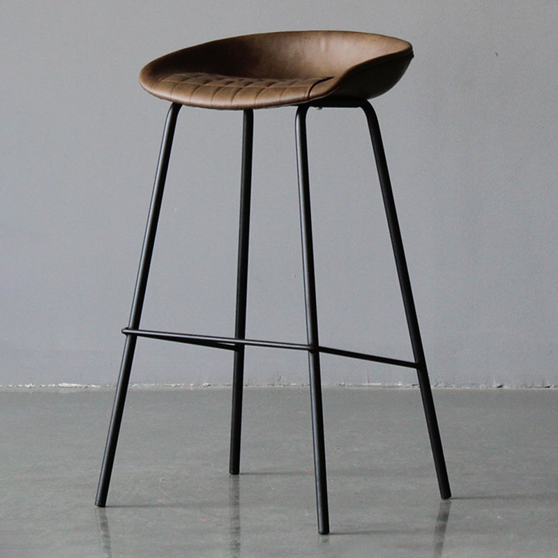 Industrial Leather Distressed Quilted Barstool Indoor Tall Stool with Bucket Seat
