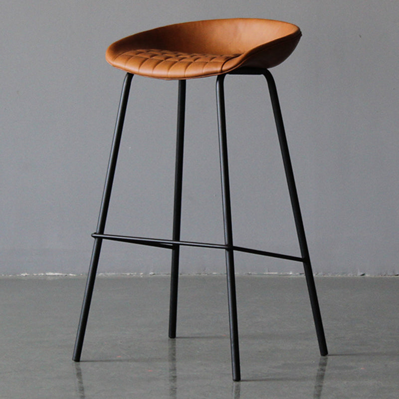 Industrial Leather Distressed Quilted Barstool Indoor Tall Stool with Bucket Seat