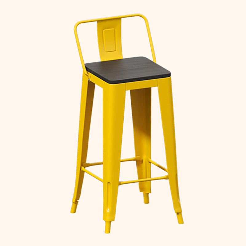 Yellow Iron Wood Bar Stool Industrial Style Low Back 29.53" Counter Stool with Square Seat