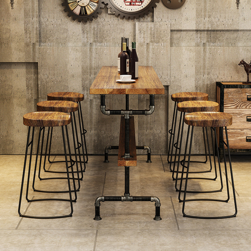 Black Iron Bar Stool Industrial Style Wood Backless Counter Stool with Saddle Seat