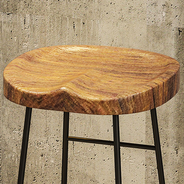 Black Iron Bar Stool Industrial Style Wood Backless Counter Stool with Saddle Seat