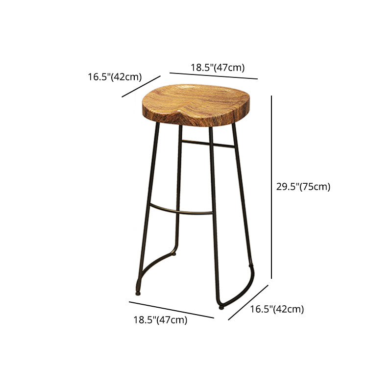 Black Iron Bar Stool Industrial Style Wood Backless Counter Stool with Saddle Seat